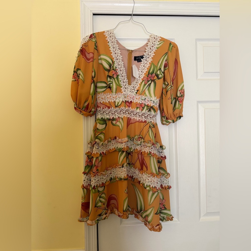 PatBO Floral Dress with White Lace Detail